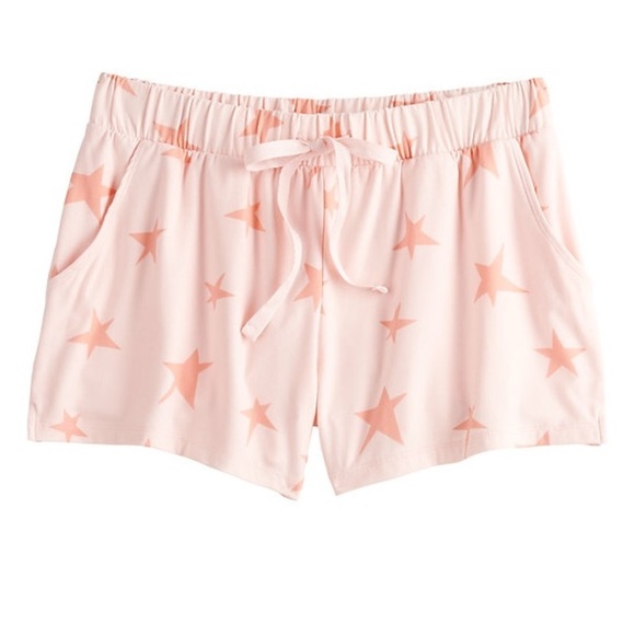 SO 1X pink with coral stars pajama shorts with pockets - Picture 1 of 11